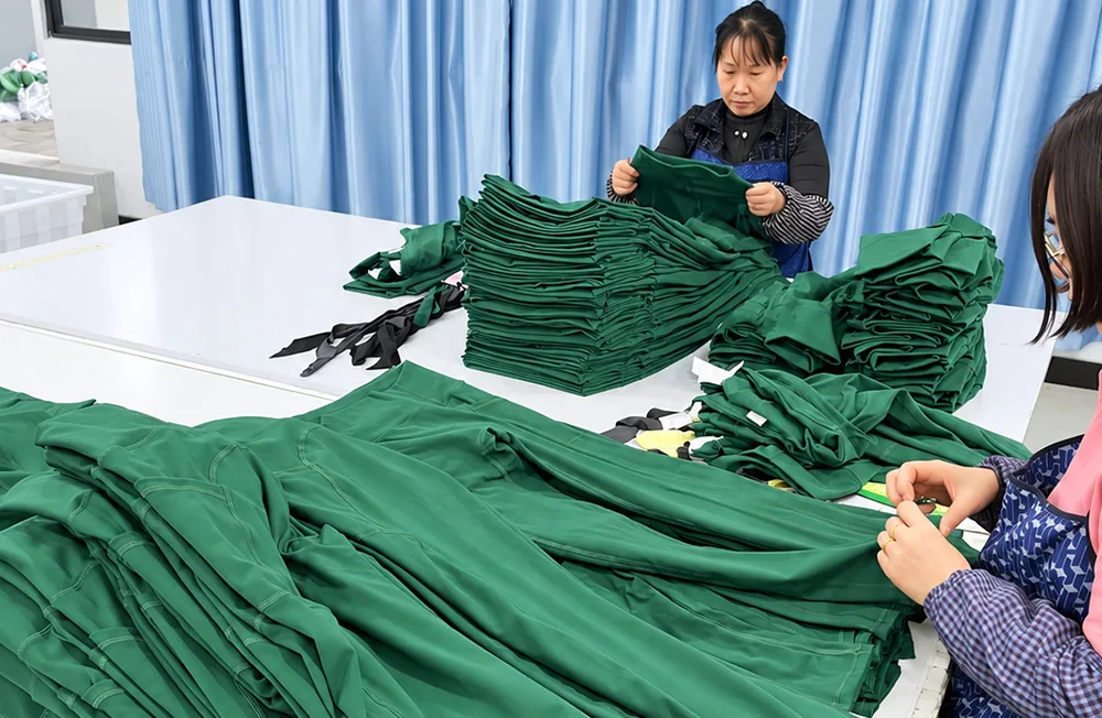 Final inspection of finished activewear garments