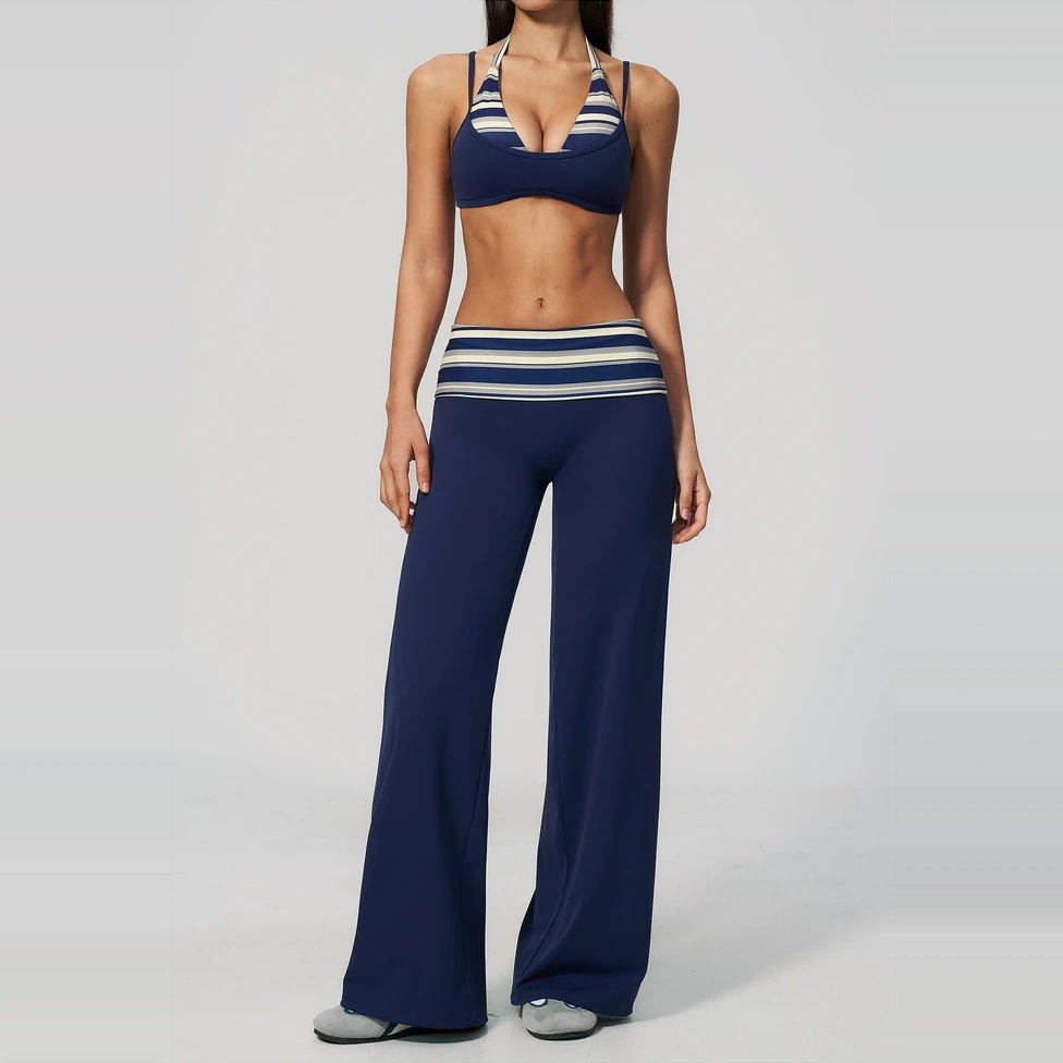 Foldover-Waist Two-Piece Yoga Set in Deep Blue, studio product view