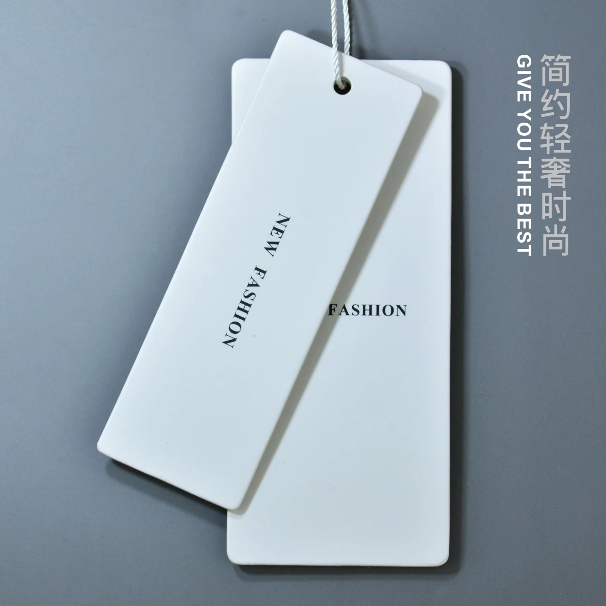 Hangtag material and shape reference for private-label packaging
