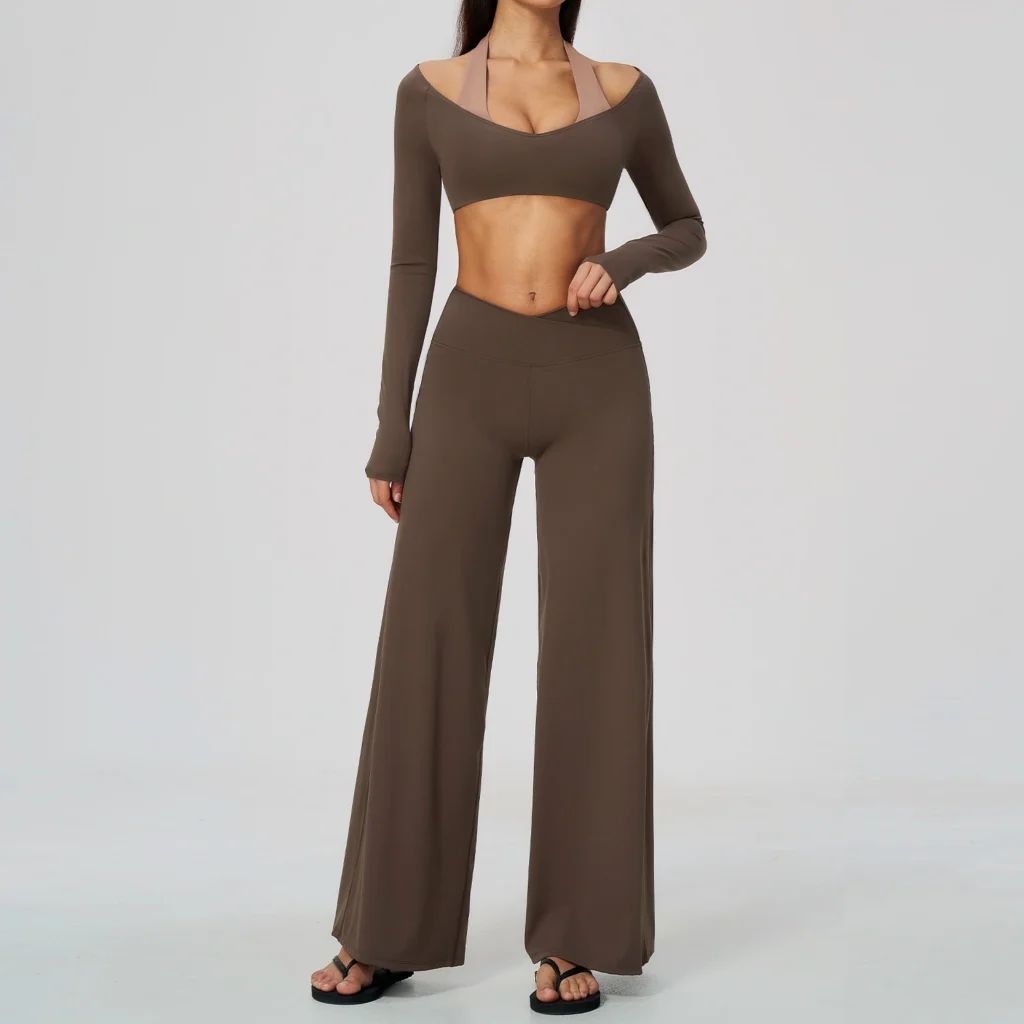 Layered Halter Long-Sleeve Wide-Leg Set