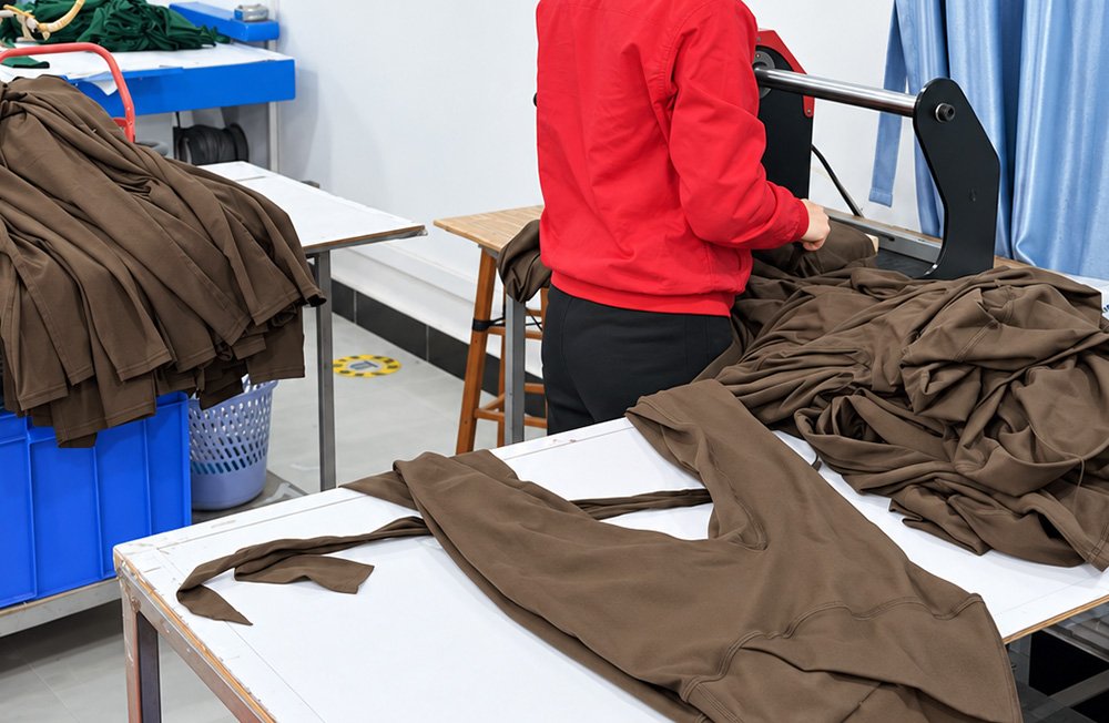 Logo printing applied during activewear production
