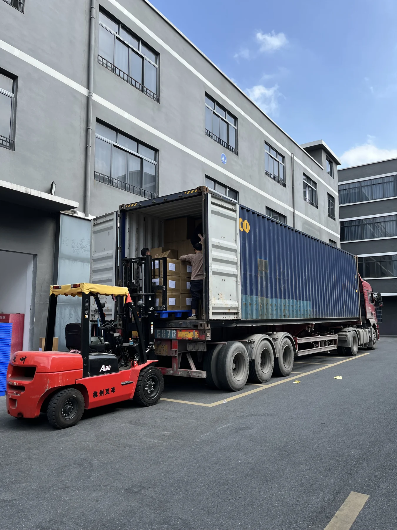 MIQI activewear cartons loaded into a shipping container