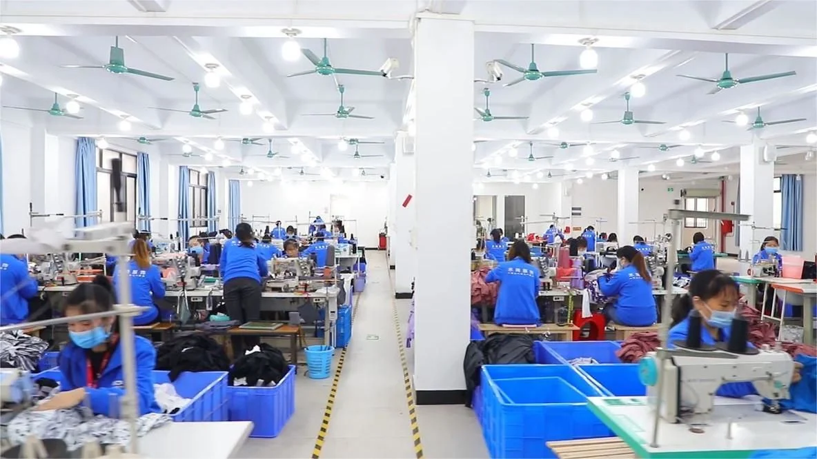 MIQI activewear production workshop with organized workstations