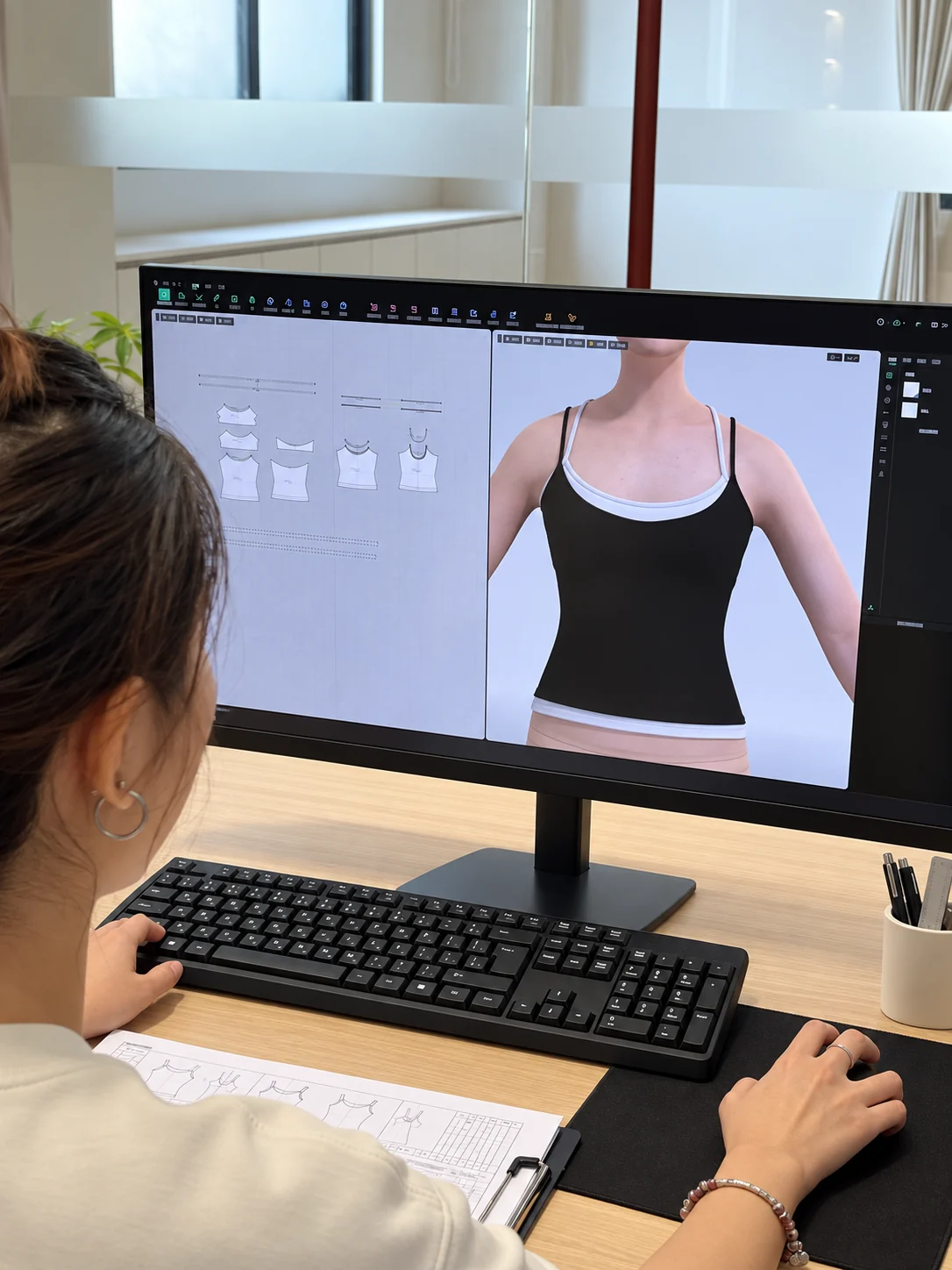 MIQI product developer preparing a 3D activewear reference for project planning