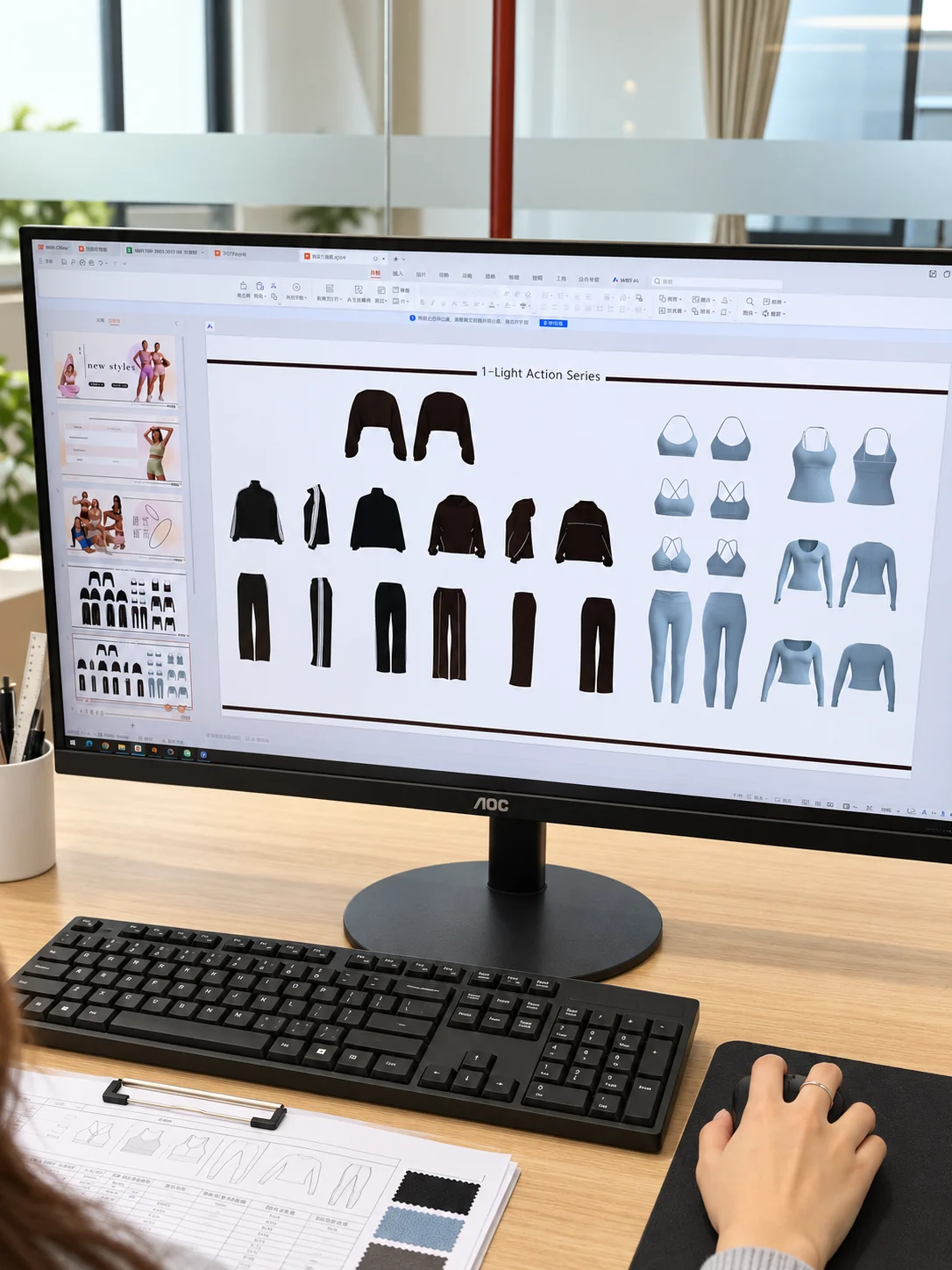 MIQI product specialist reviewing an activewear range for fit and finish