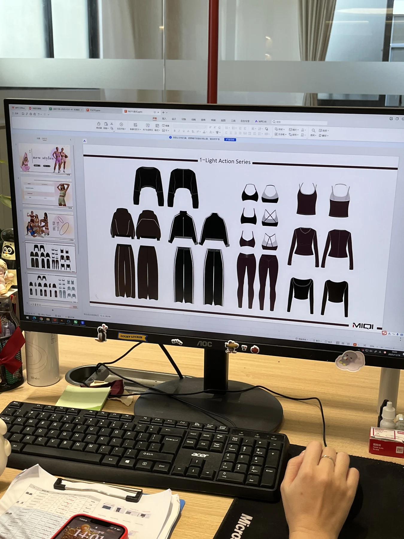 Activewear sample colourways and construction details under review